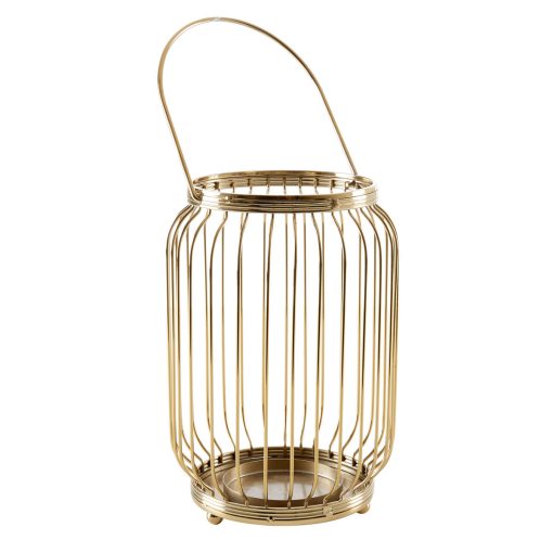 Gold lantern for candle with handle