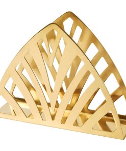 Gold napkin holder in triangle shape with cutout pattern