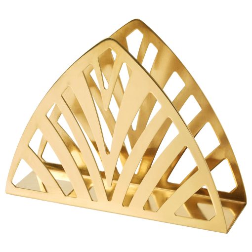 Gold napkin holder in triangle shape with cutout pattern