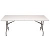 White plastic folding trestle table with metal legs