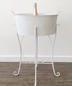 White bucket on white iron stand