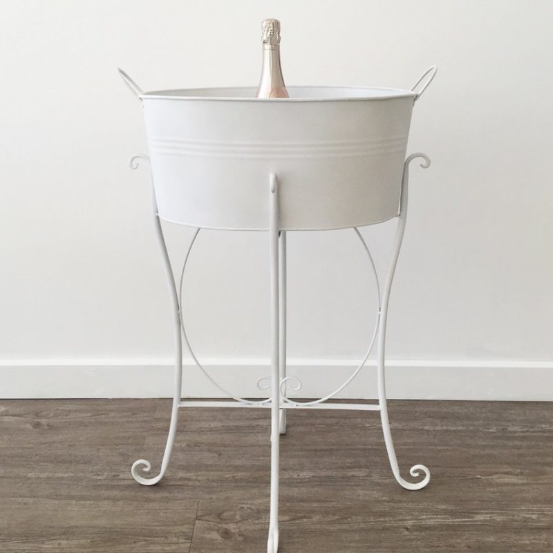 WHITE DRINKS BUCKET WITH WHITE STAND Styled Event Hire