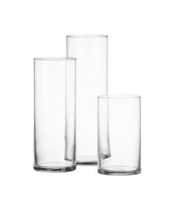 Three glass cylinder vases