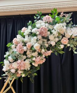 Green, Blush pink and white Faux florals on Gold Hexagon Arch