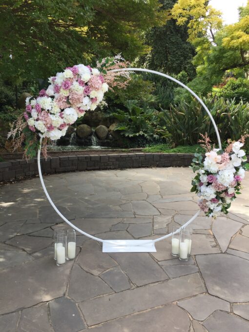 Floral Garlands (Faux) in blush pink and white on a White Circular Arch