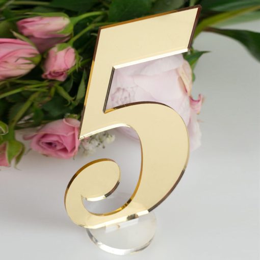 Gold mirrored number 5 table number