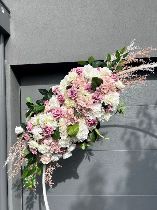 Floral Garlands (Faux) in blush pink and white on a White Circular Arch