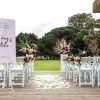 Outside glamorous romantic wedding ceremony