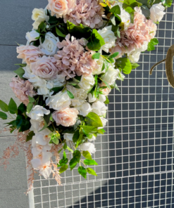 Floral Garlands (Faux) in blush pink and white on a White mesh arch