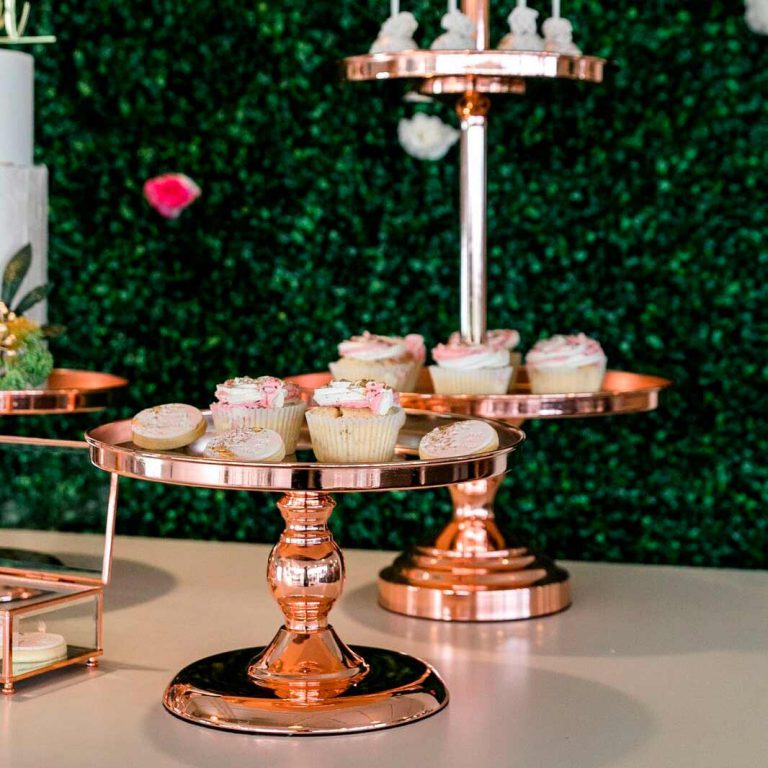 ROSE GOLD CAKE STAND WITH MIRRORED BASE Styled Event Hire