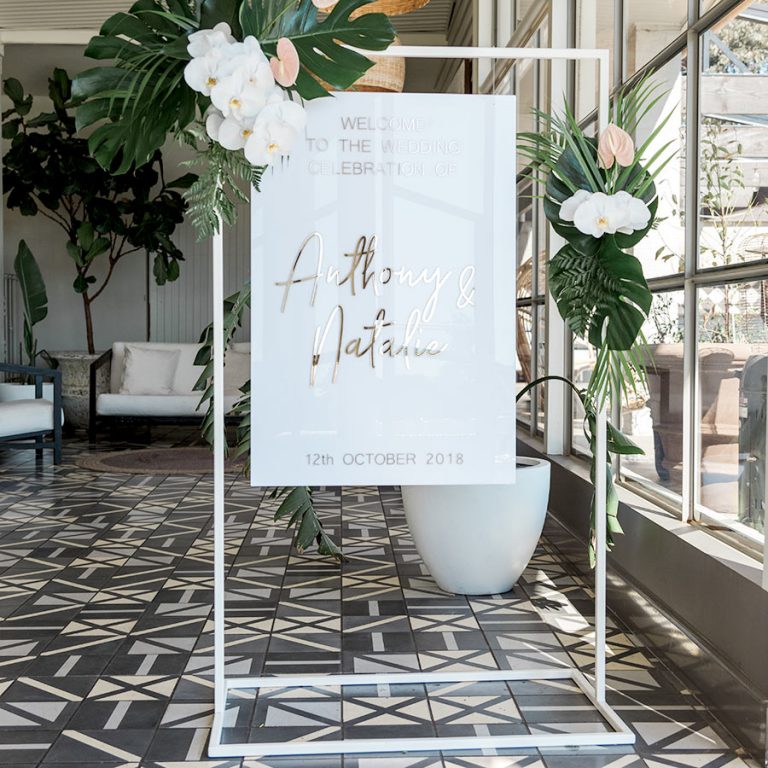White Metal Stand Frame for Event Signage in Melbourne Styled Event Hire