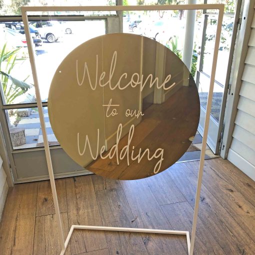 Gold wedding signage with stand - gold board with white acrylic "Welcome to our wedding" sign on stand