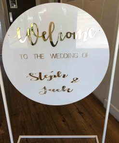 800 Diameter white board & gold acrylic writing 