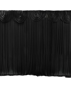 black silk curtain with scalloped swag