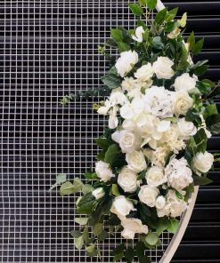 white rose faux flowers up close