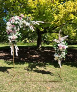 Floral Garlands (Faux) in Green, blush pink and white on a Gold Rectangle Arch